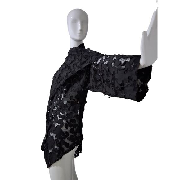 Dress to Kill Floral Sheer Women's 1X-2X Asymmetrical Old Money Luxury Cardigan - Picture 5 of 11